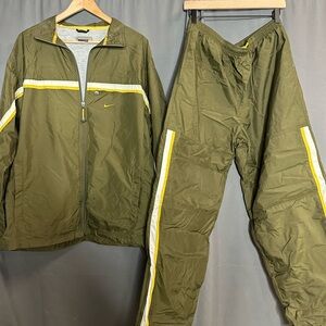 Nike Olive Tracksuit with Yellow and White Stripes